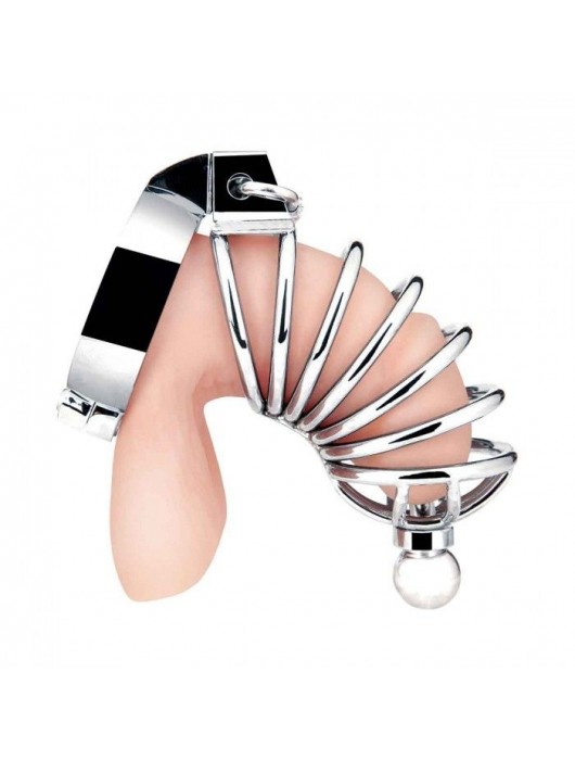 Серебристая клетка для члена Urethral Play Cage - BlueLine - купить с доставкой в Йошкар-Оле