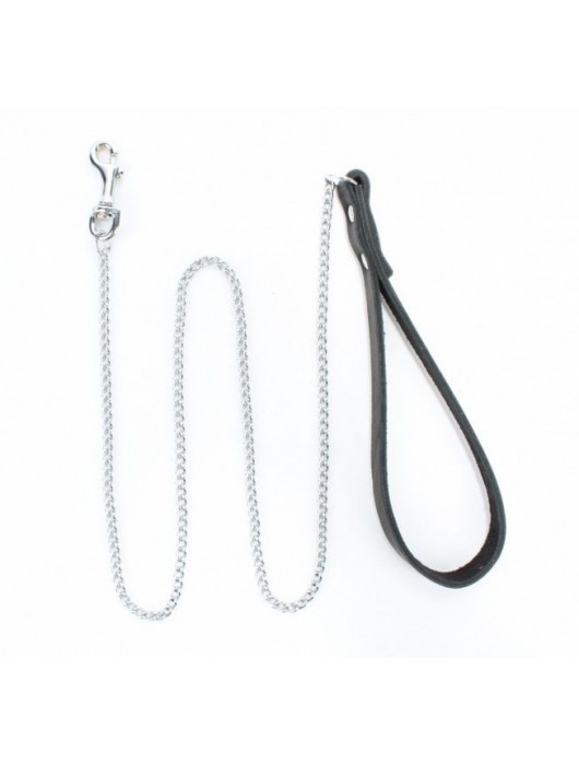 Металлический поводок с кожаной ручкой - БДСМ Арсенал - купить с доставкой в Йошкар-Оле