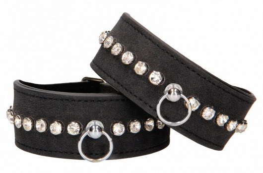 Черные наручники Diamond Studded Wrist Cuffs - Shots Media BV - купить с доставкой в Йошкар-Оле