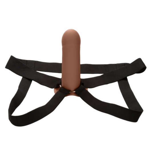 Коричневый фаллопротез из силикона Extension with Harness - 15,75 см. - California Exotic Novelties - купить с доставкой в Йошкар-Оле