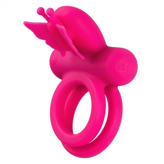 Розовое эрекционное виброкольцо Silicone Rechargeable Dual Butterfly Ring - California Exotic Novelties - в Йошкар-Оле купить с доставкой