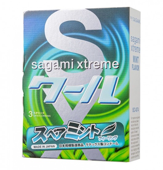 Презервативы Sagami Xtreme Mint с ароматом мяты - 3 шт. - Sagami - купить с доставкой в Йошкар-Оле