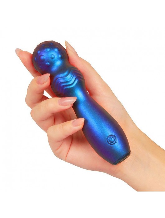 Синий фигурный вибромассажер с шаровидной головкой - 14 см. - DAISY