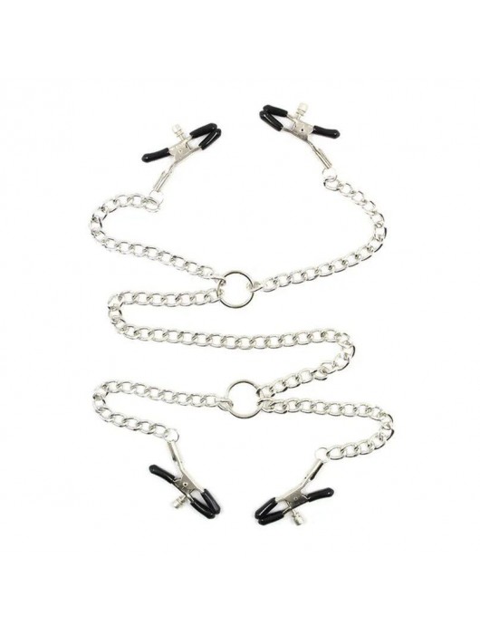 Серебристые зажимы для сосков и половых губ на тонкой цепочке - Notabu - купить с доставкой в Йошкар-Оле