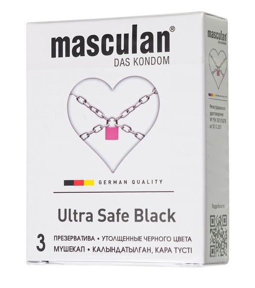 Ультрапрочные презервативы Masculan Ultra Safe Black - 3 шт. - Masculan - купить с доставкой в Йошкар-Оле