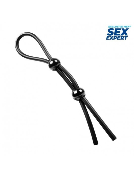 Черное силиконовое лассо с двумя шариками для утяжки - Sex Expert - в Йошкар-Оле купить с доставкой