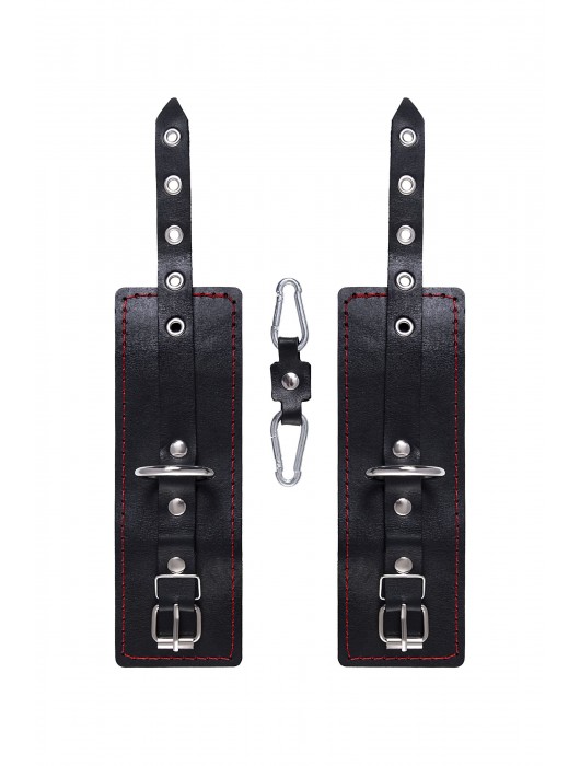Черные кожаные однослойные наручники с контрастной строчкой - Pecado - купить с доставкой в Йошкар-Оле