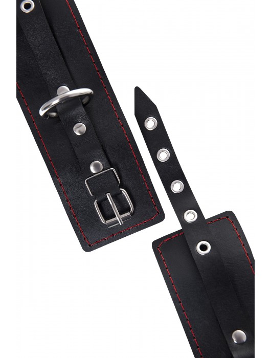 Черные кожаные однослойные наручники с контрастной строчкой - Pecado - купить с доставкой в Йошкар-Оле