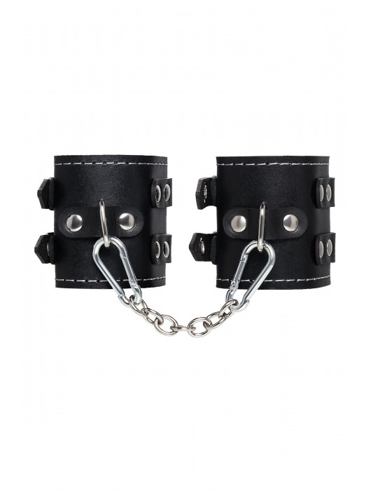 Черные кожаные наручники с двумя ремнями и красной подкладкой - Pecado - купить с доставкой в Йошкар-Оле
