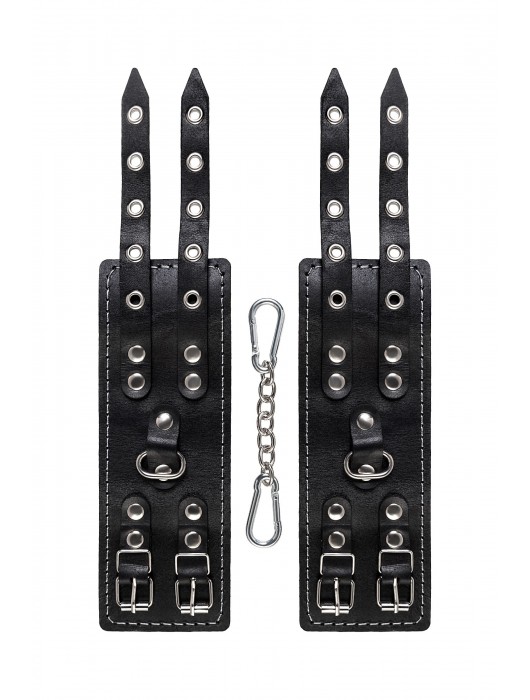 Черные кожаные наручники с двумя ремнями и красной подкладкой - Pecado - купить с доставкой в Йошкар-Оле