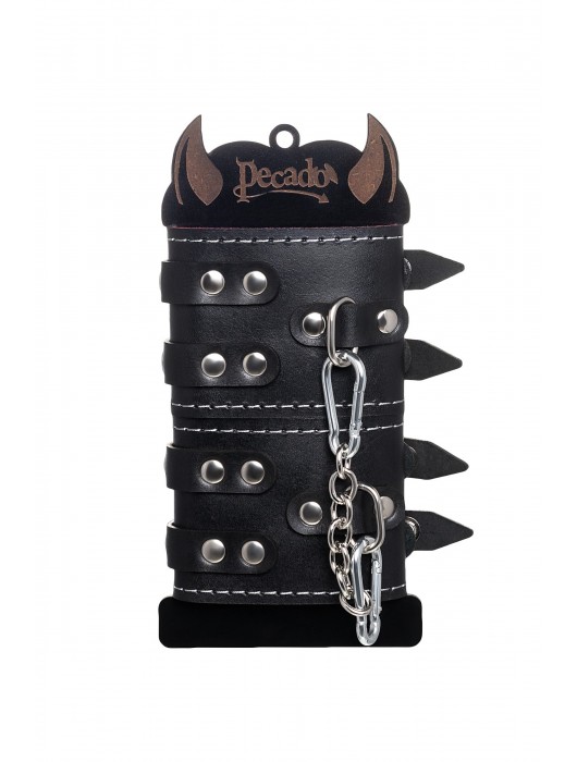 Черные кожаные наручники с двумя ремнями и красной подкладкой - Pecado - купить с доставкой в Йошкар-Оле