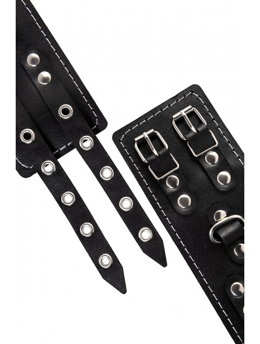 Черные кожаные наручники с двумя ремнями и красной подкладкой - Pecado - купить с доставкой в Йошкар-Оле