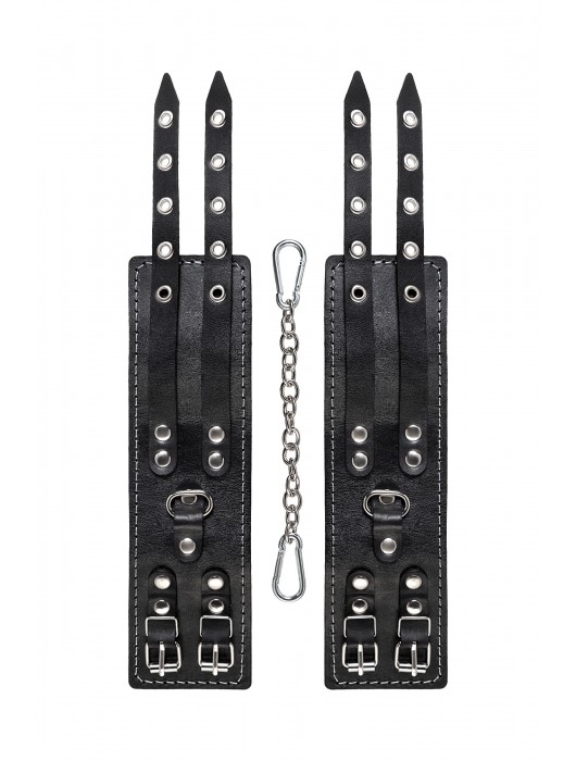 Черные кожаные оковы с двумя ремнями и красной подкладкой - Pecado - купить с доставкой в Йошкар-Оле