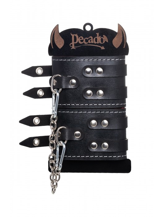 Черные кожаные оковы с двумя ремнями и красной подкладкой - Pecado - купить с доставкой в Йошкар-Оле