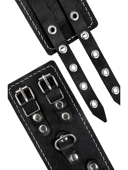 Черные кожаные оковы с двумя ремнями и красной подкладкой - Pecado - купить с доставкой в Йошкар-Оле