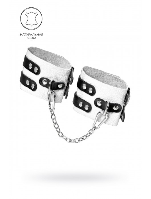 Бело-черные оковы с двумя ремешками и люверсами - Pecado - купить с доставкой в Йошкар-Оле