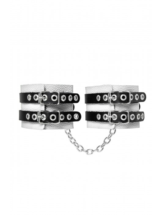 Бело-черные оковы с двумя ремешками и люверсами - Pecado - купить с доставкой в Йошкар-Оле
