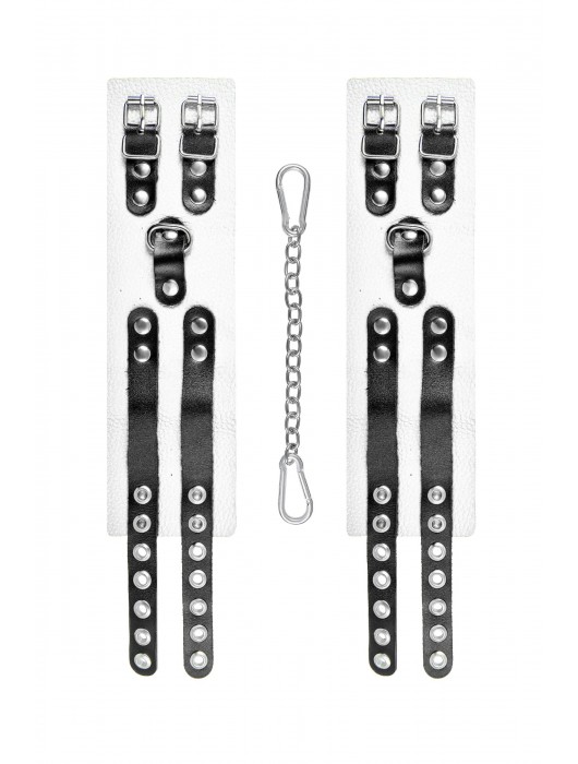 Бело-черные оковы с двумя ремешками и люверсами - Pecado - купить с доставкой в Йошкар-Оле