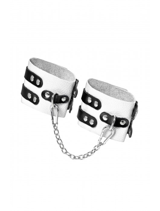 Бело-черные оковы с двумя ремешками и люверсами - Pecado - купить с доставкой в Йошкар-Оле