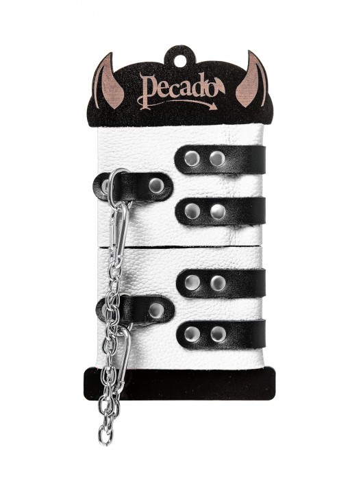 Бело-черные оковы с двумя ремешками и люверсами - Pecado - купить с доставкой в Йошкар-Оле