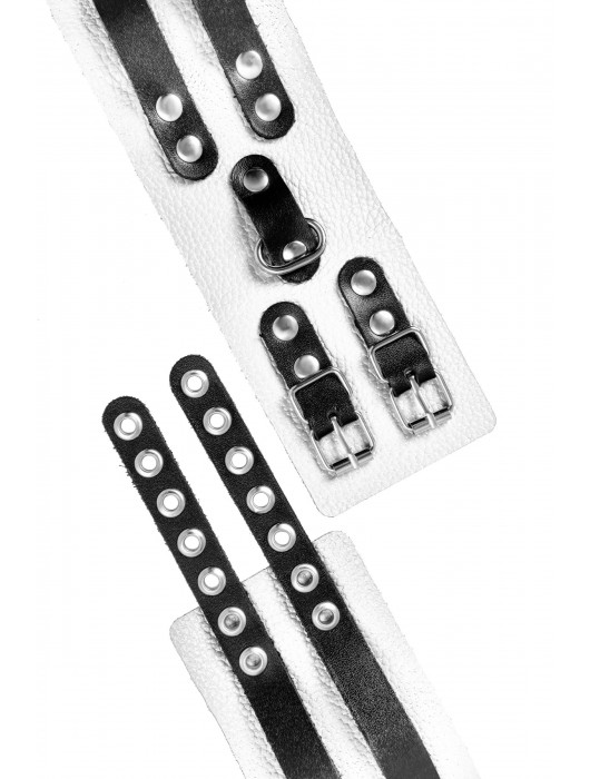 Бело-черные оковы с двумя ремешками и люверсами - Pecado - купить с доставкой в Йошкар-Оле