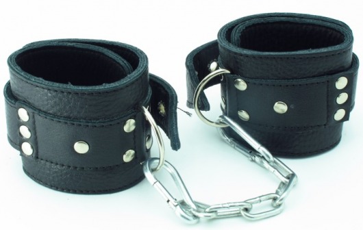 Черные кожаные оковы на липучке - БДСМ Арсенал - купить с доставкой в Йошкар-Оле