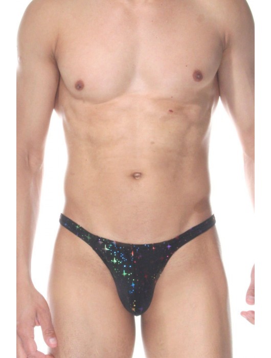 Черные мужские трусы-тонги с блестящим принтом - Don Moris купить с доставкой