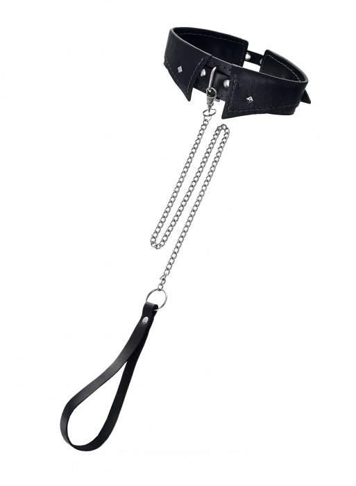 Черный кожаный ошейник-воротник с поводком - Pecado - купить с доставкой в Йошкар-Оле