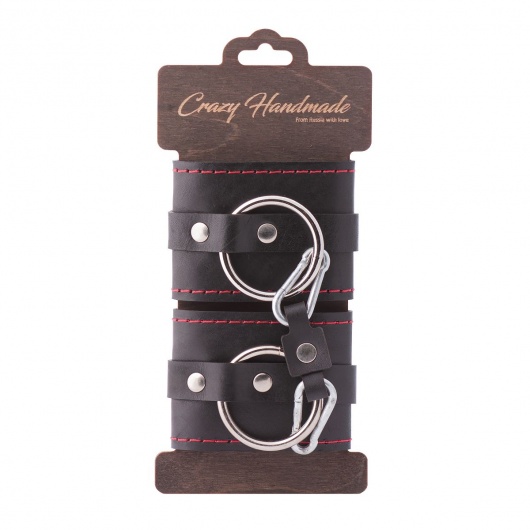 Черные однослойные кожаные наручники с контрастной строчкой - Crazy Handmade - купить с доставкой в Йошкар-Оле