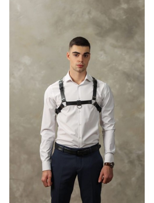 Черная мужская кожаная портупея №4 - БДСМ Арсенал - купить с доставкой в Йошкар-Оле