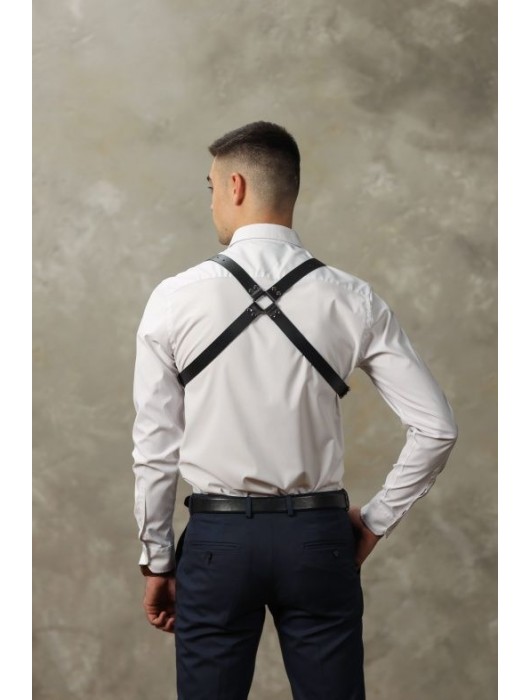 Черная мужская кожаная портупея №4 - БДСМ Арсенал - купить с доставкой в Йошкар-Оле