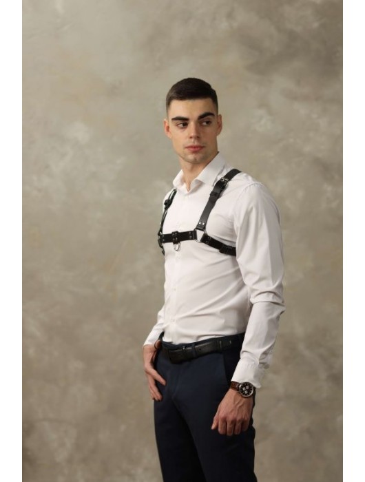 Черная мужская кожаная портупея №4 - БДСМ Арсенал - купить с доставкой в Йошкар-Оле