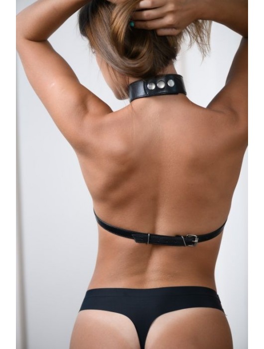 Черная кожаная сбруя с ошейником plus size из нежной кожи - БДСМ Арсенал - купить с доставкой в Йошкар-Оле