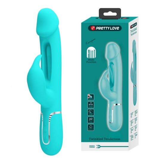 Аквамариновый вибратор-кролик с функцией фингеринга Kampas - 23,2 см. - Baile