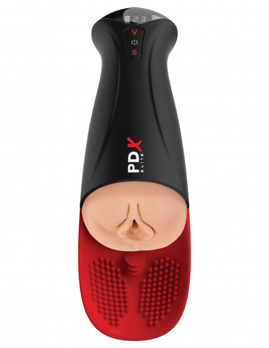 Телесный мастурбатор-вагина в черной колбе с вибрацией Fuck-O-Matic Pro XL - Pipedream - в Йошкар-Оле купить с доставкой