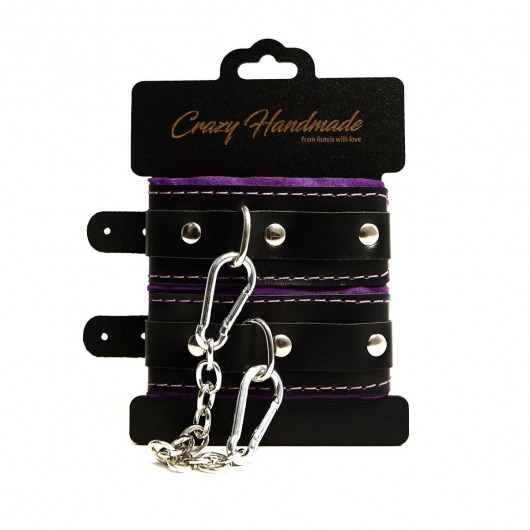 Черно-фиолетовые скругленные наручники с мягкой подкладкой - Crazy Handmade - купить с доставкой в Йошкар-Оле