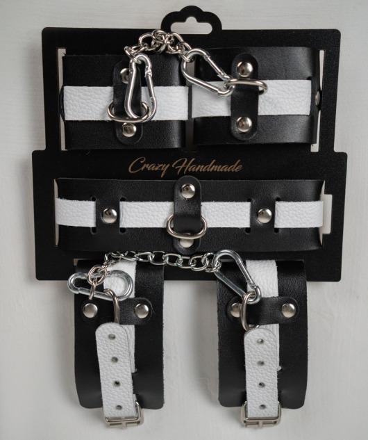 Набор фиксаторов из черной и белой натуральной кожи - Crazy Handmade - купить с доставкой в Йошкар-Оле