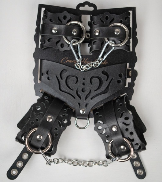 Черный ажурный кожаный набор фиксаций - Crazy Handmade - купить с доставкой в Йошкар-Оле