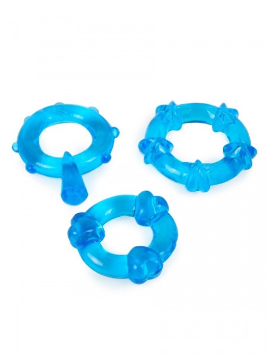Набор из 3 синих эрекционных колец с различным рельефом - Erowoman-Eroman - в Йошкар-Оле купить с доставкой