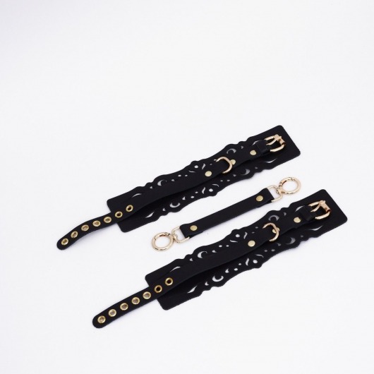 Черный кожаные оковы с узорами и золотистой фурнитурой - Crazy Handmade - купить с доставкой в Йошкар-Оле