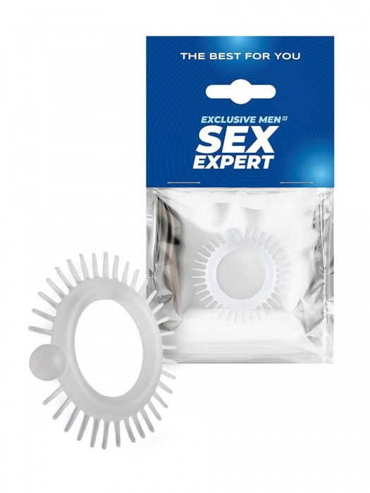 Эластичное эрекционное кольцо с шипиками и шариком - Sex Expert - в Йошкар-Оле купить с доставкой