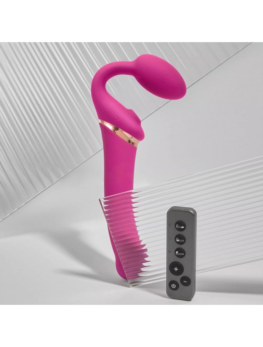 Ярко-розовый безремневой страпон Multi Orgasm Bendable Strap-On size XL с клиторальной стимуляцией - Strap-on-me - купить с доставкой в Йошкар-Оле