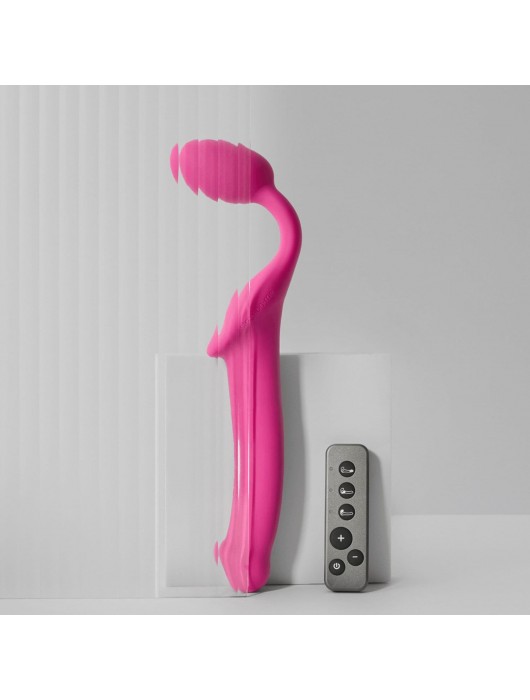 Ярко-розовый безремневой страпон Strap-on-me Vibrating Bendable Strap-On size XL - Strap-on-me - купить с доставкой в Йошкар-Оле