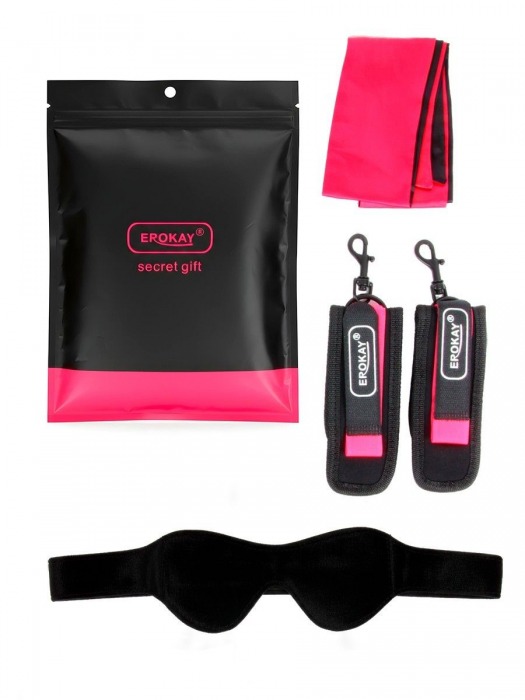 Черно-розовый эротический набор: маска, наручники и повязка - Erokay - купить с доставкой в Йошкар-Оле
