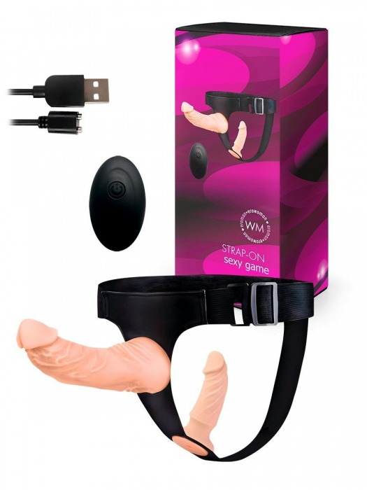 Женский страпон с 2 насадками, вибрацией и пультом ДУ - Erowoman-Eroman - купить с доставкой в Йошкар-Оле