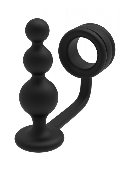 Черное эрекционное кольцо с анальной елочкой Cockring With Beaded Anal Plug - Dream Toys - в Йошкар-Оле купить с доставкой