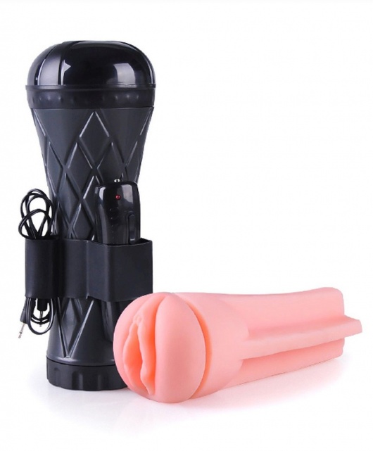 Телесный мастурбатор-вагина в черной колбе с вибрацией - Boys of Toys - в Йошкар-Оле купить с доставкой