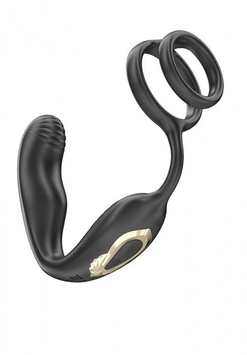 Черная анальная пробка с вращением и эрекционными кольцами - Ibiza - в Йошкар-Оле купить с доставкой