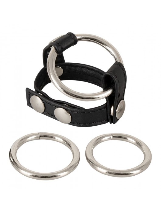 Подхват для мошонки с 3 съемными эрекционными кольцами Leder-Riemen - Orion - в Йошкар-Оле купить с доставкой
