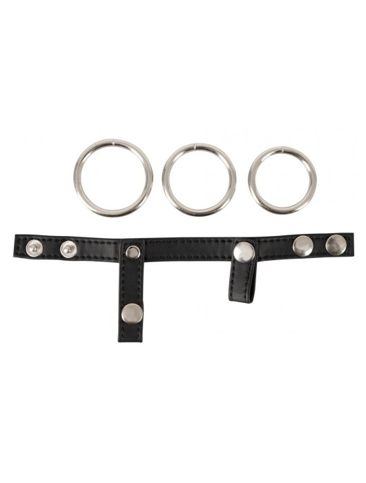Подхват для мошонки с 3 съемными эрекционными кольцами Leder-Riemen - Orion - в Йошкар-Оле купить с доставкой